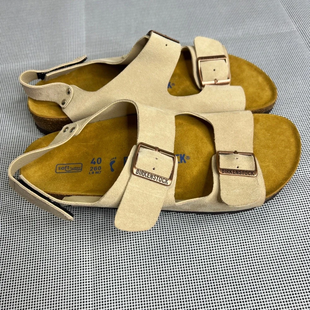 Birkenstock Milano Soft Footbed Suede Sandals Sand Beige EU 40 Women 9 NWOT